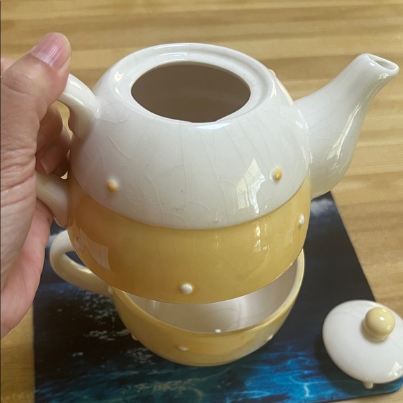 #0949+ Pacific Rim Vintage Hand Painted Yellow & Cream Teapot Set - Picture 4 of 9